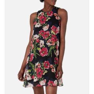 Tommy Hilfiger Womens Floral Chiffon Trapeze Dress Sleeveless Black Pink Size 12
